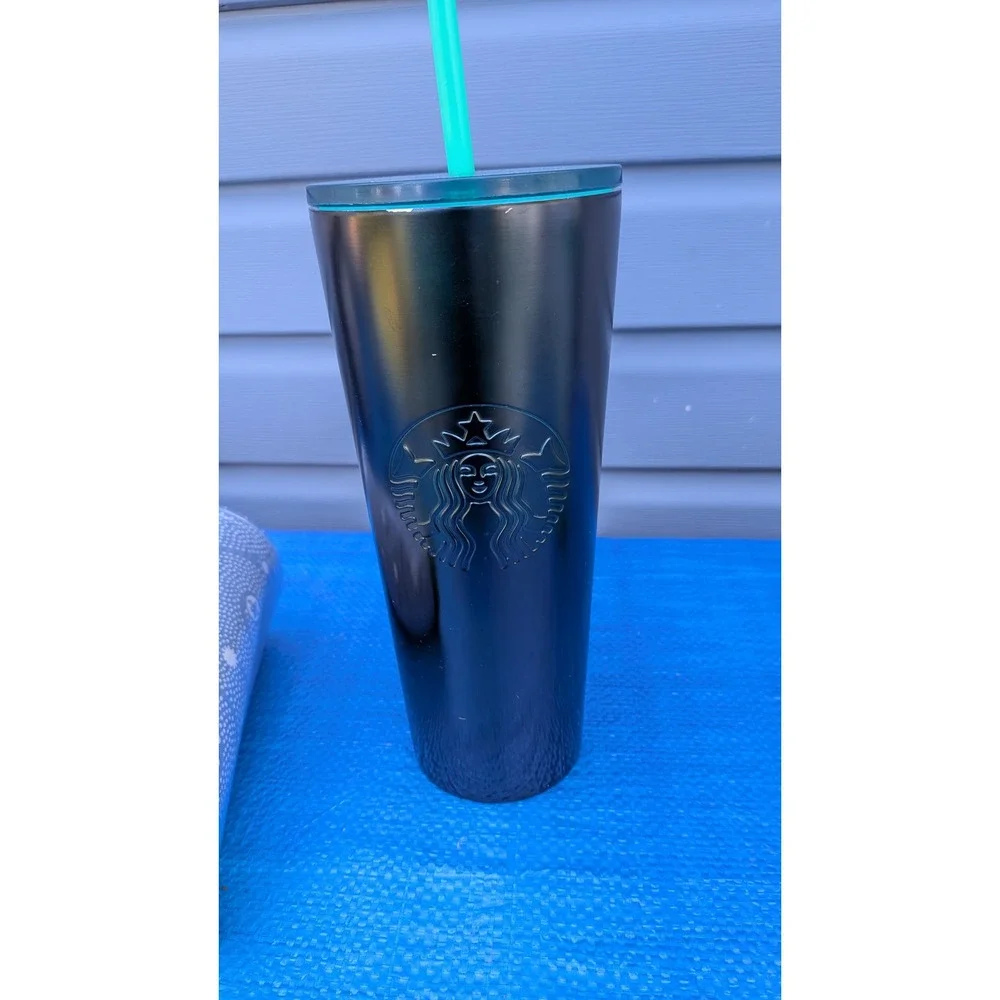 Starbucks Tumbler Lot of 3 Matte Black 24oz Teal Gradient 12oz Fabric Inlay 16oz